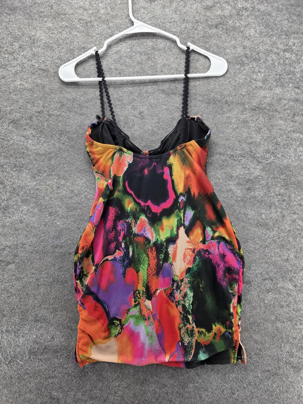Fashion Nova Dress Womens M Multicolor Cowl Neck Strappy Bodycon Mesh Mini - Picture 8 of 8